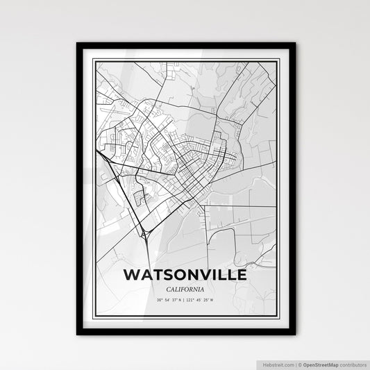 Watsonville California - Scandinavian Style City Map for Modern Home Decor