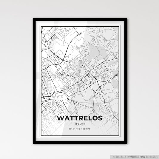 Wattrelos France - Scandinavian Style City Map for Modern Home Decor