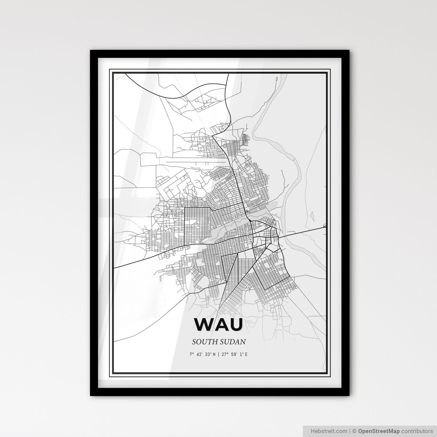Wau South Sudan - Scandinavian Style City Map for Modern Home Decor