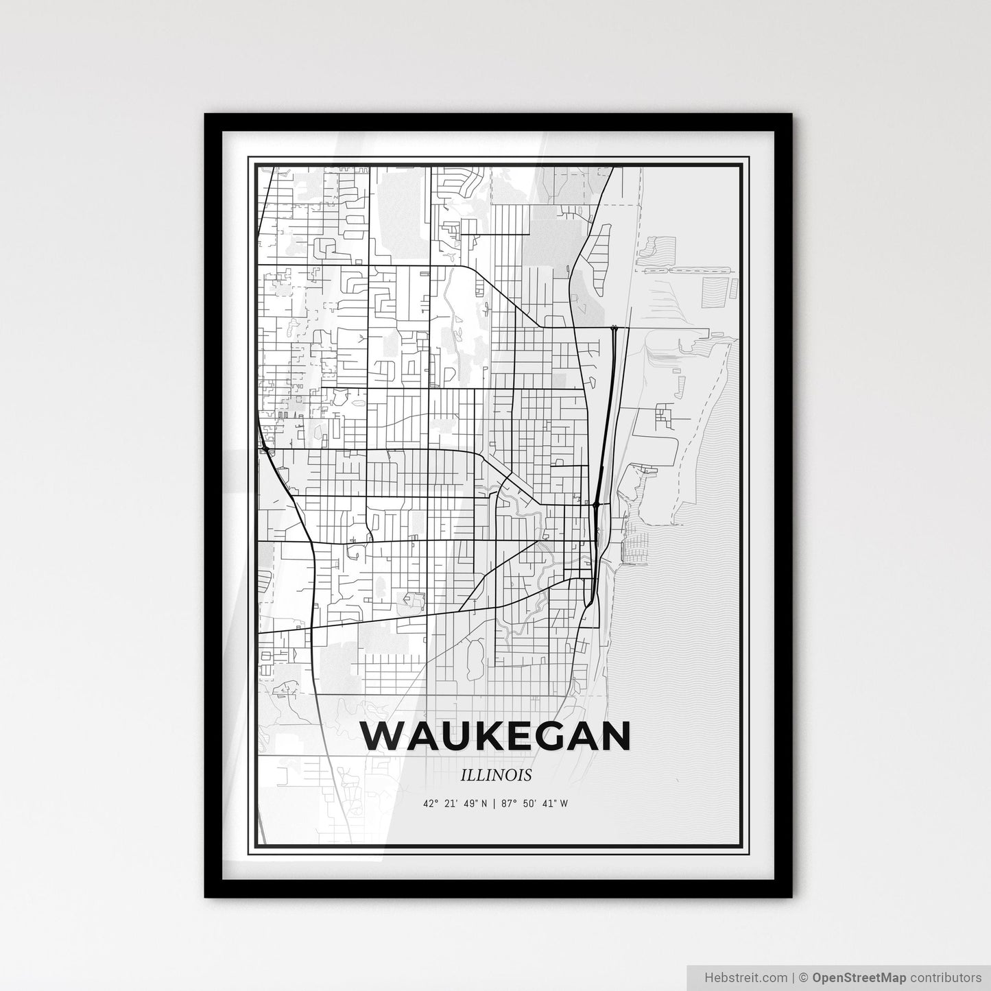 Waukegan Illinois - Scandinavian Style City Map for Modern Home Decor