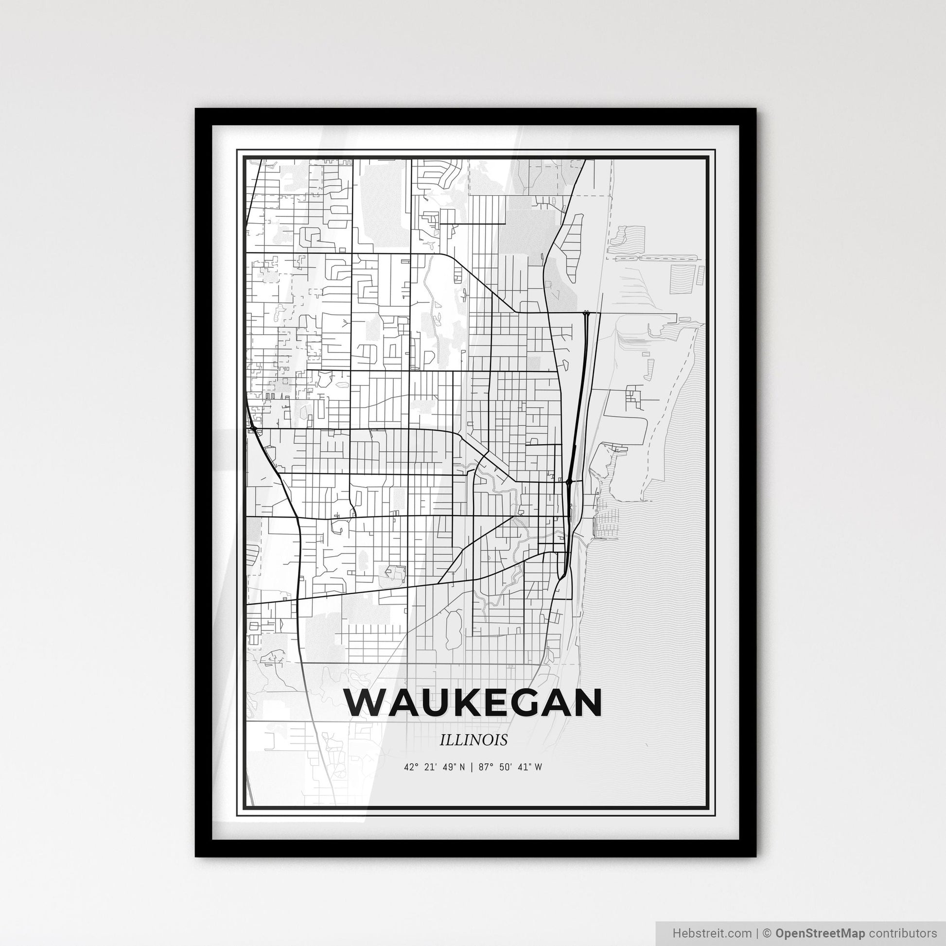 Waukegan Illinois - Scandinavian Style City Map for Modern Home Decor