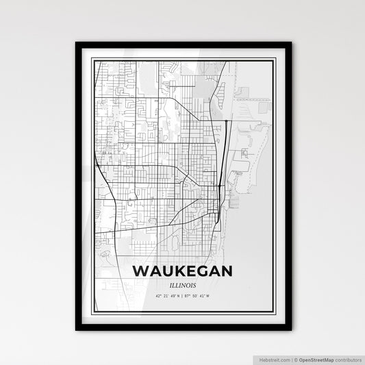 Waukegan Illinois - Scandinavian Style City Map for Modern Home Decor