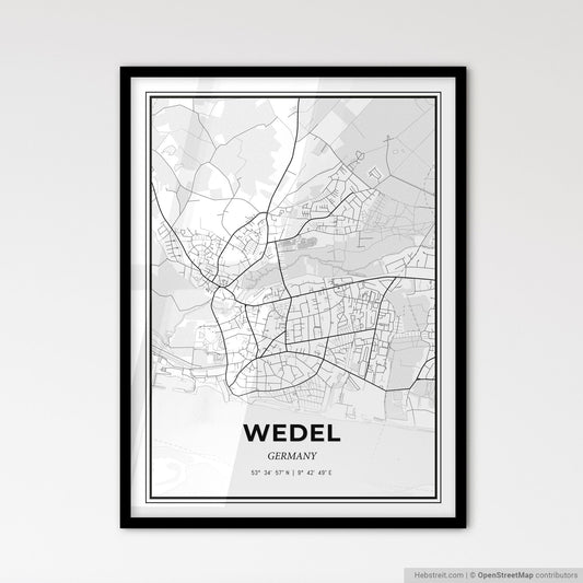 Wedel Germany - Scandinavian Style City Map for Modern Home Decor