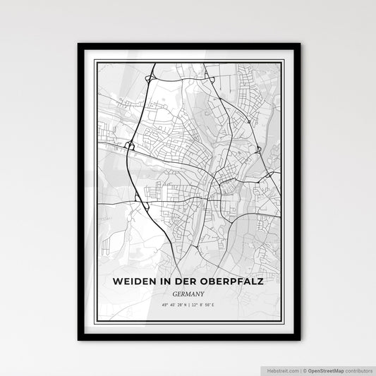 Weiden in der Oberpfalz Germany - Scandinavian Style City Map for Modern Home Decor