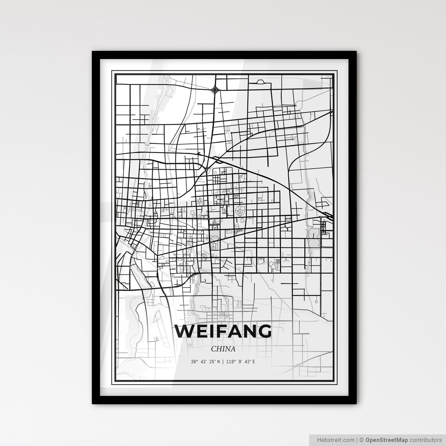 Weifang China - Scandinavian Style City Map for Modern Home Decor
