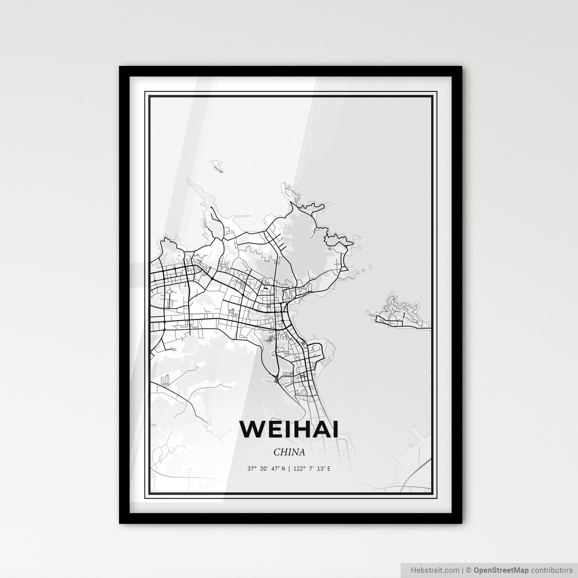 Weihai China - Scandinavian Style City Map for Modern Home Decor