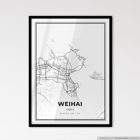 Weihai China - Scandinavian Style City Map for Modern Home Decor