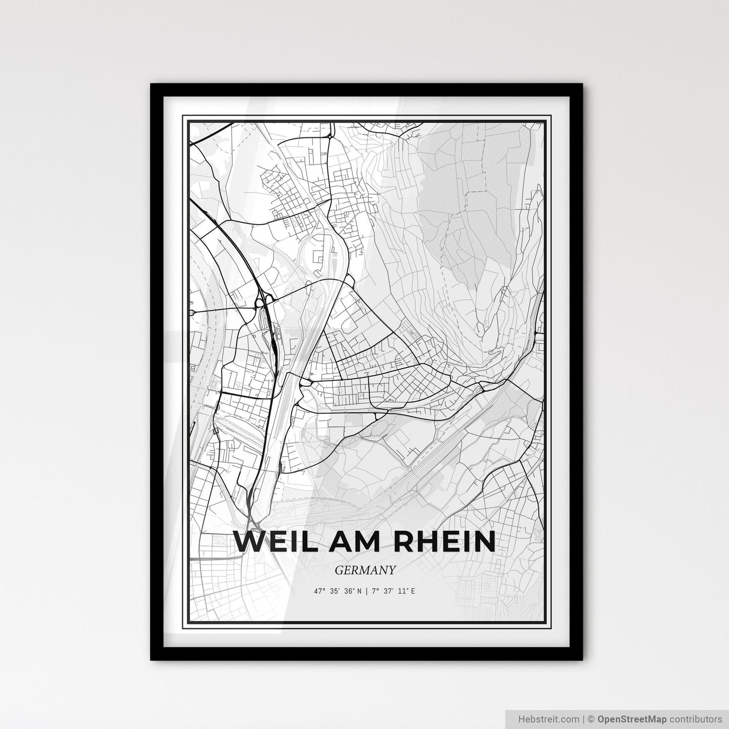 Weil am Rhein Germany - Scandinavian Style City Map for Modern Home Decor