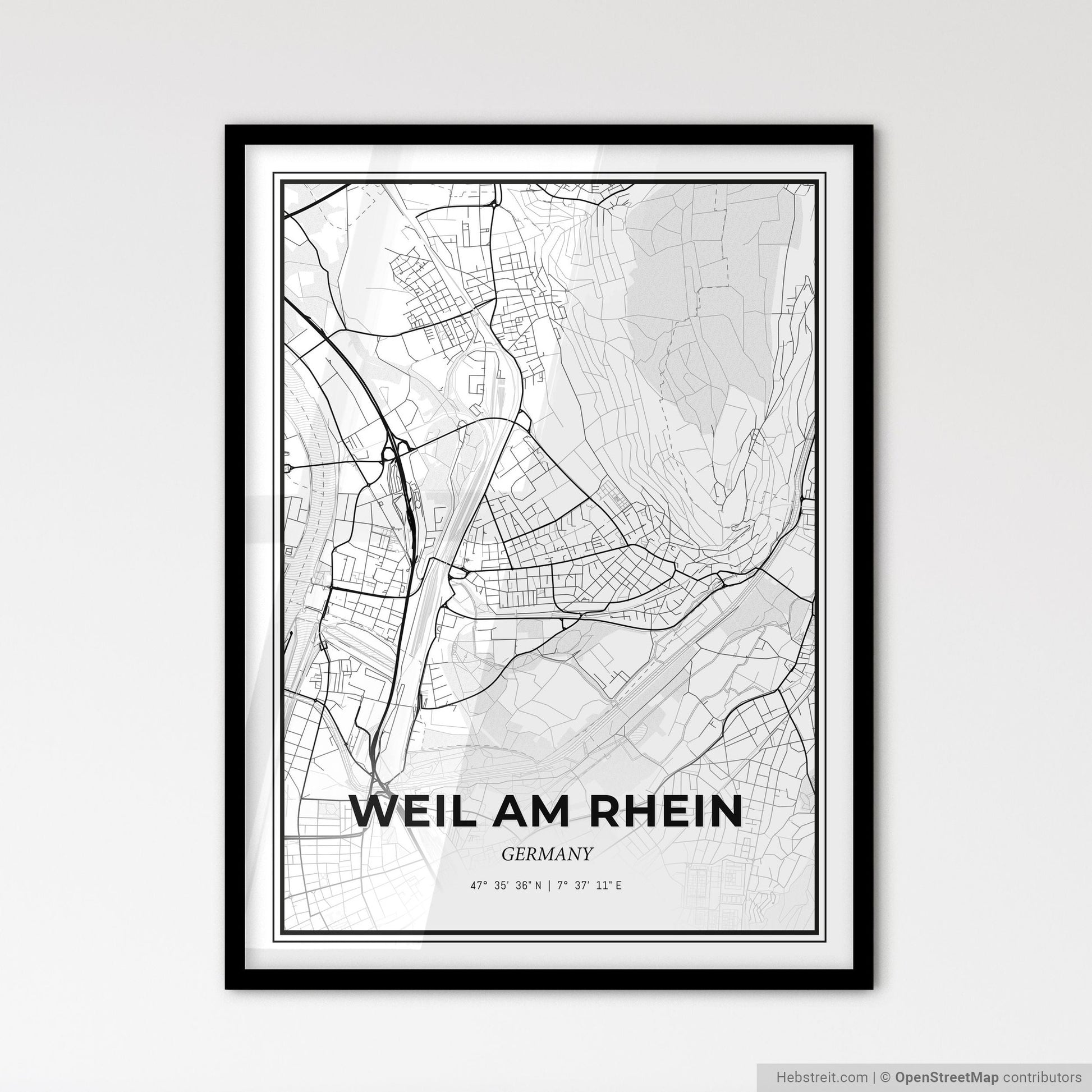 Weil am Rhein Germany - Scandinavian Style City Map for Modern Home Decor