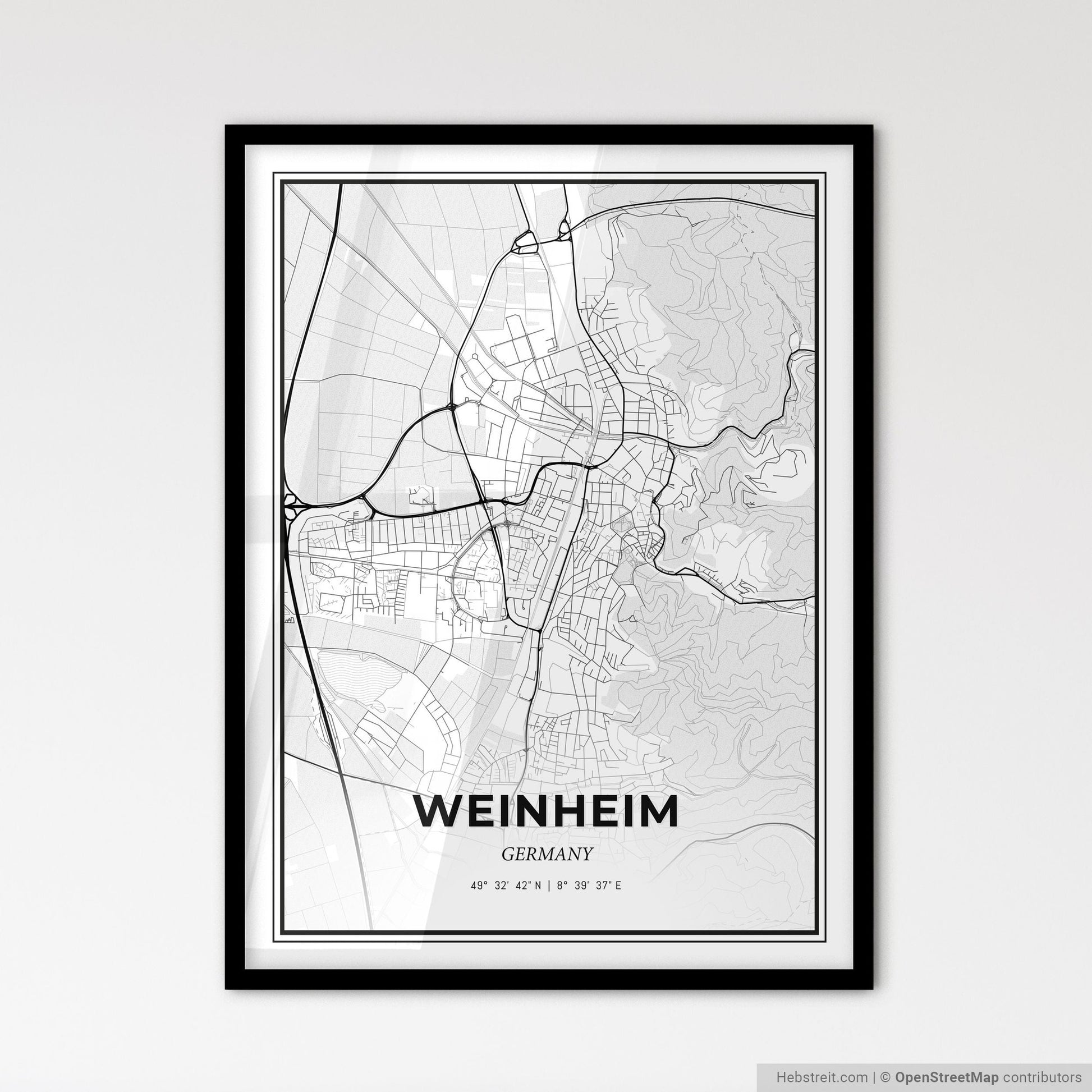 Weinheim Germany - Scandinavian Style City Map for Modern Home Decor