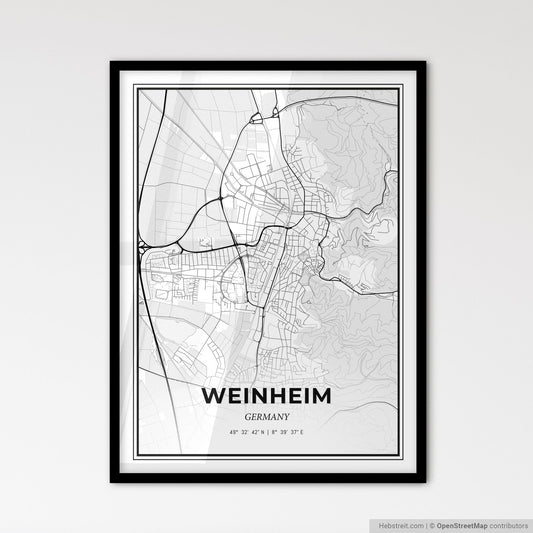 Weinheim Germany - Scandinavian Style City Map for Modern Home Decor