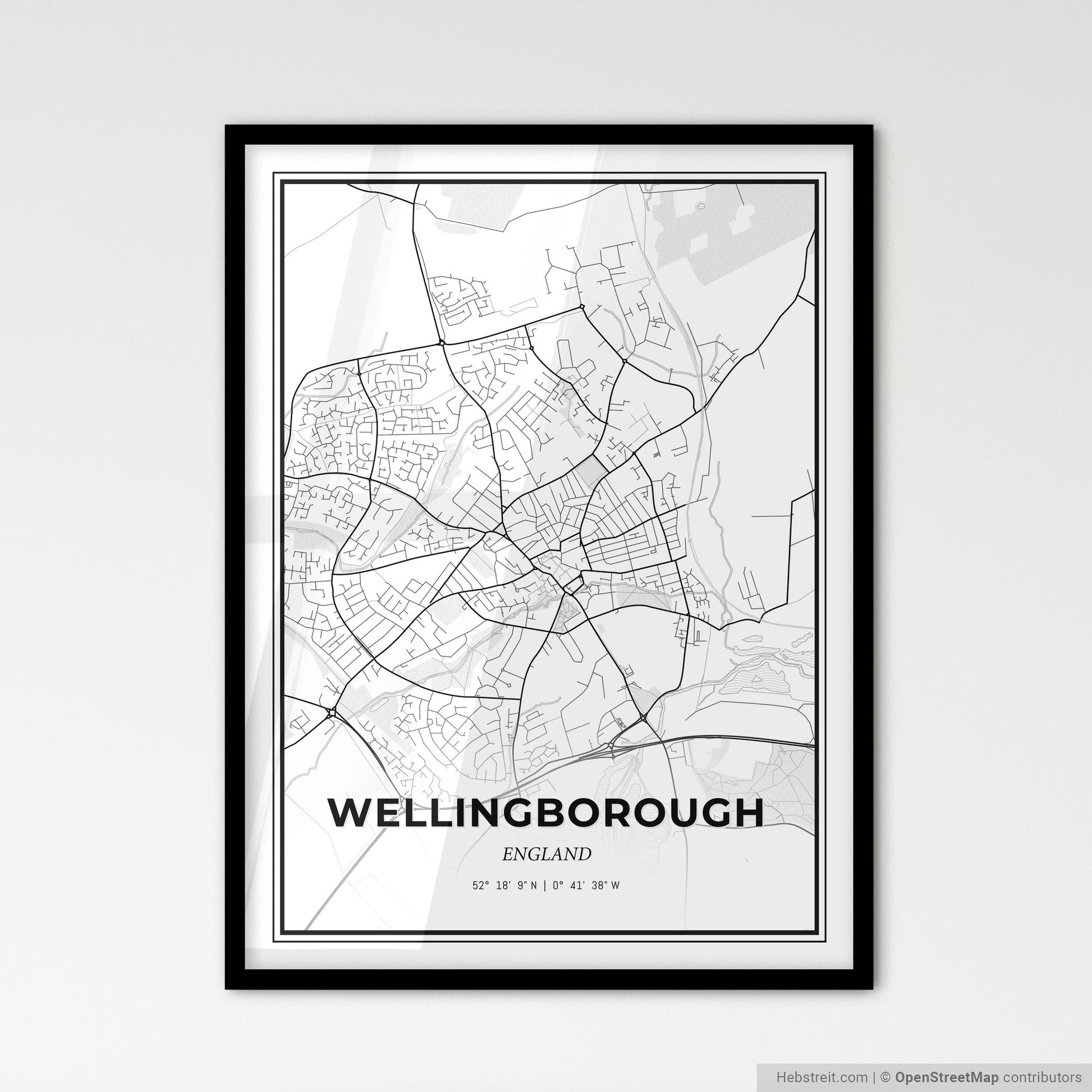 Wellingborough England - Scandinavian Style City Map for Modern Home Decor