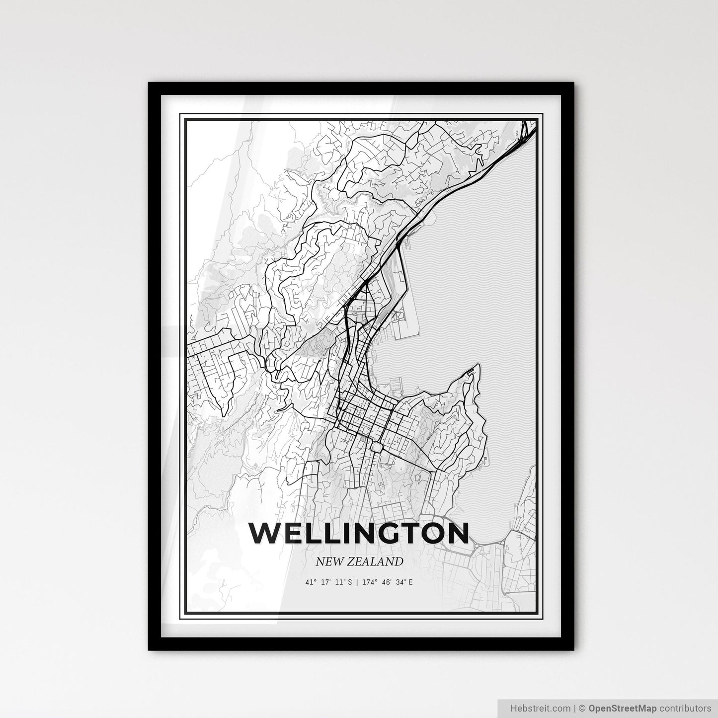 Wellington New Zealand - Scandinavian Style City Map for Modern Home Decor