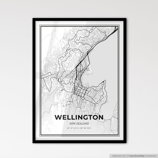 Wellington New Zealand - Scandinavian Style City Map for Modern Home Decor