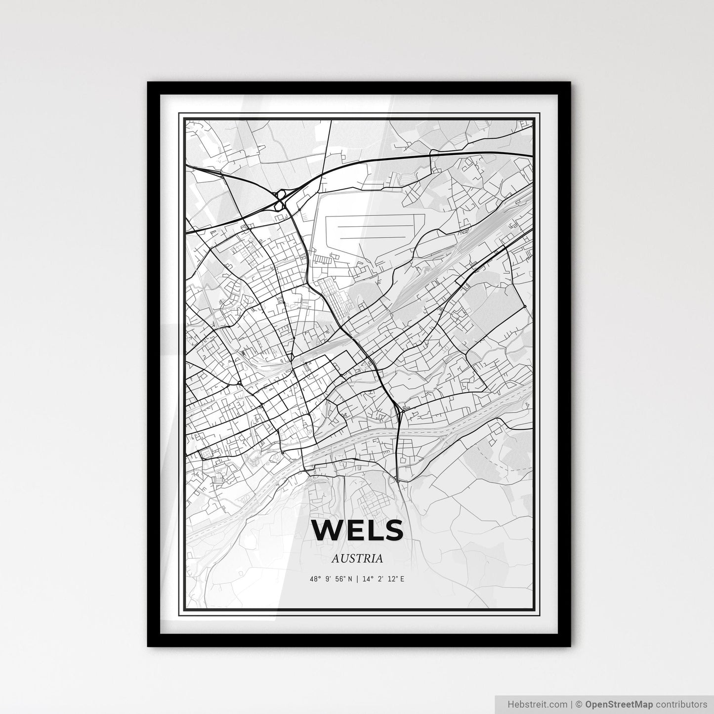 Wels Austria - Scandinavian Style City Map for Modern Home Decor