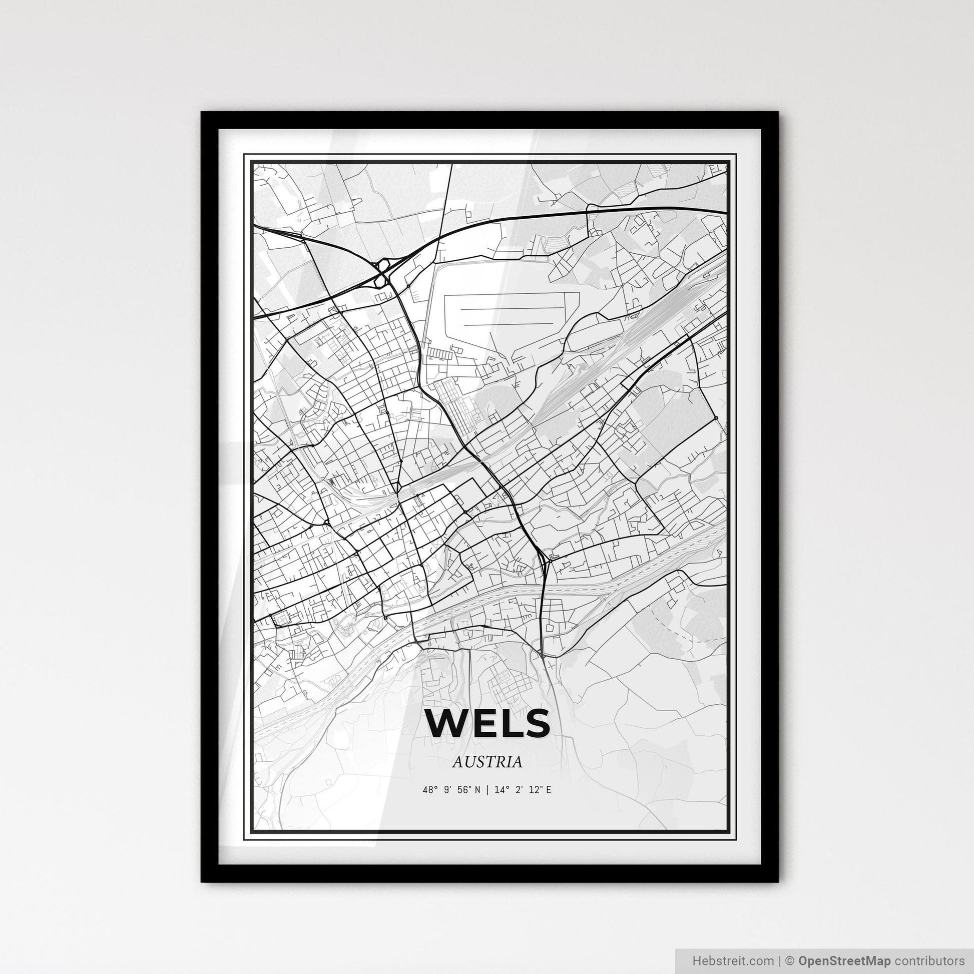 Wels Austria - Scandinavian Style City Map for Modern Home Decor