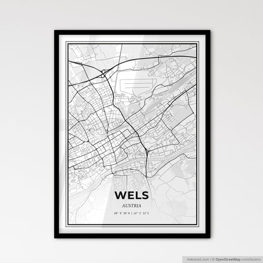 Wels Austria - Scandinavian Style City Map for Modern Home Decor