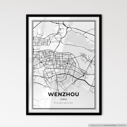 Wenzhou China - Scandinavian Style City Map for Modern Home Decor