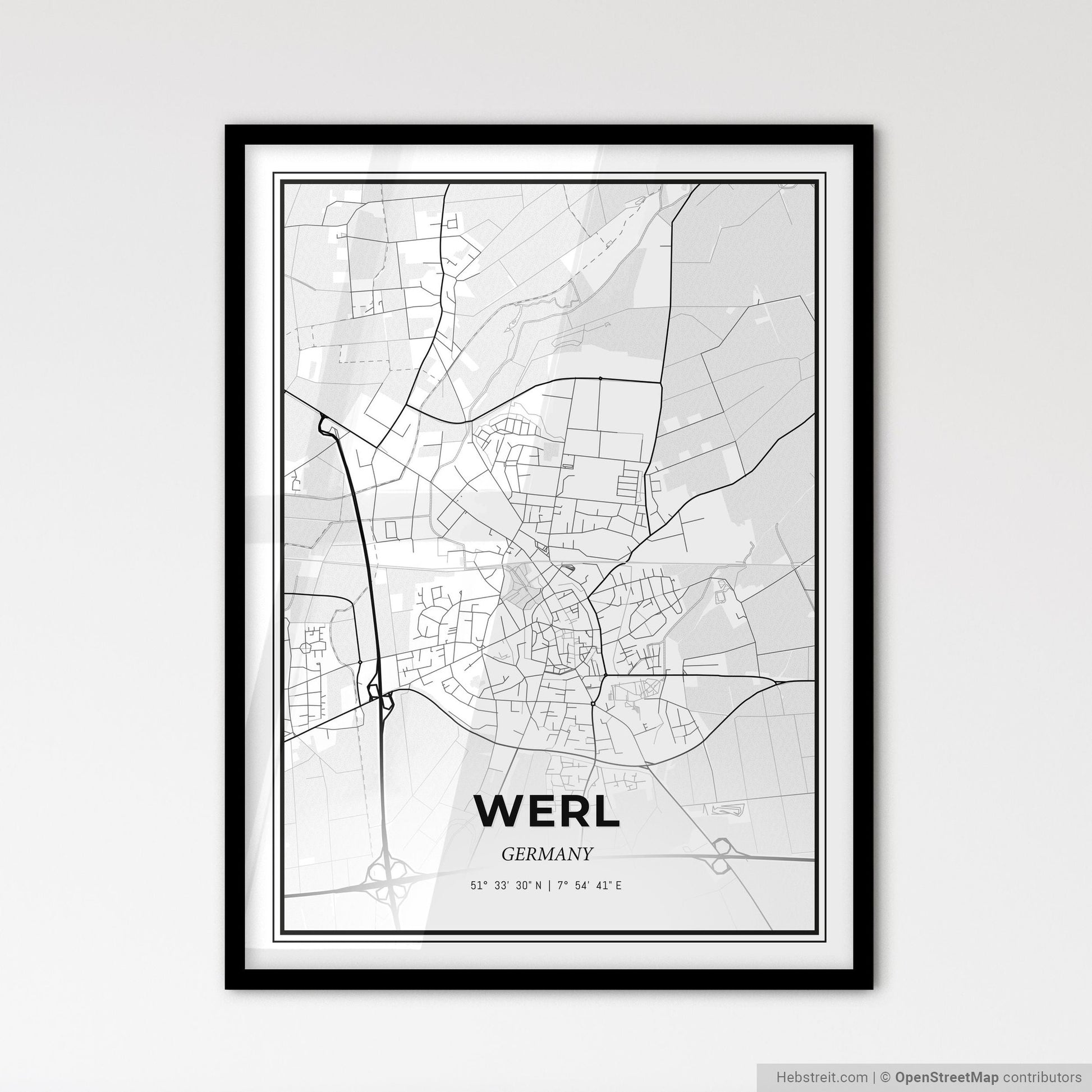 Werl Germany - Scandinavian Style City Map for Modern Home Decor