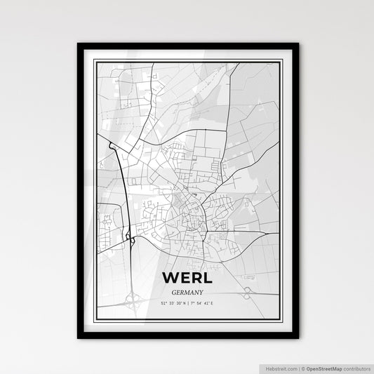 Werl Germany - Scandinavian Style City Map for Modern Home Decor