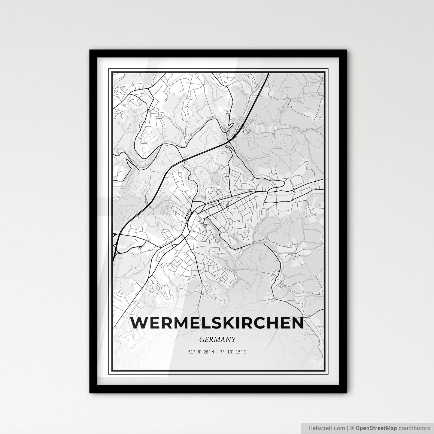 Wermelskirchen Germany - Scandinavian Style City Map for Modern Home Decor
