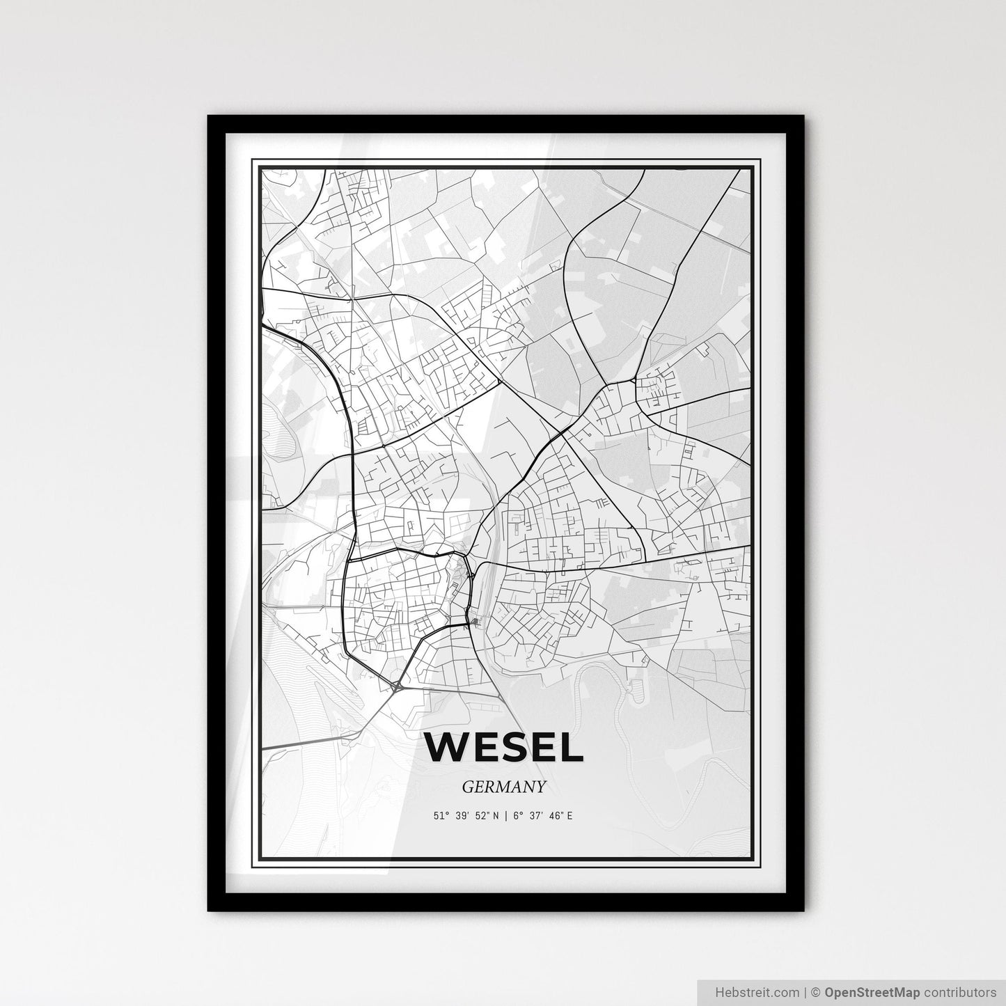 Wesel Germany - Scandinavian Style City Map for Modern Home Decor