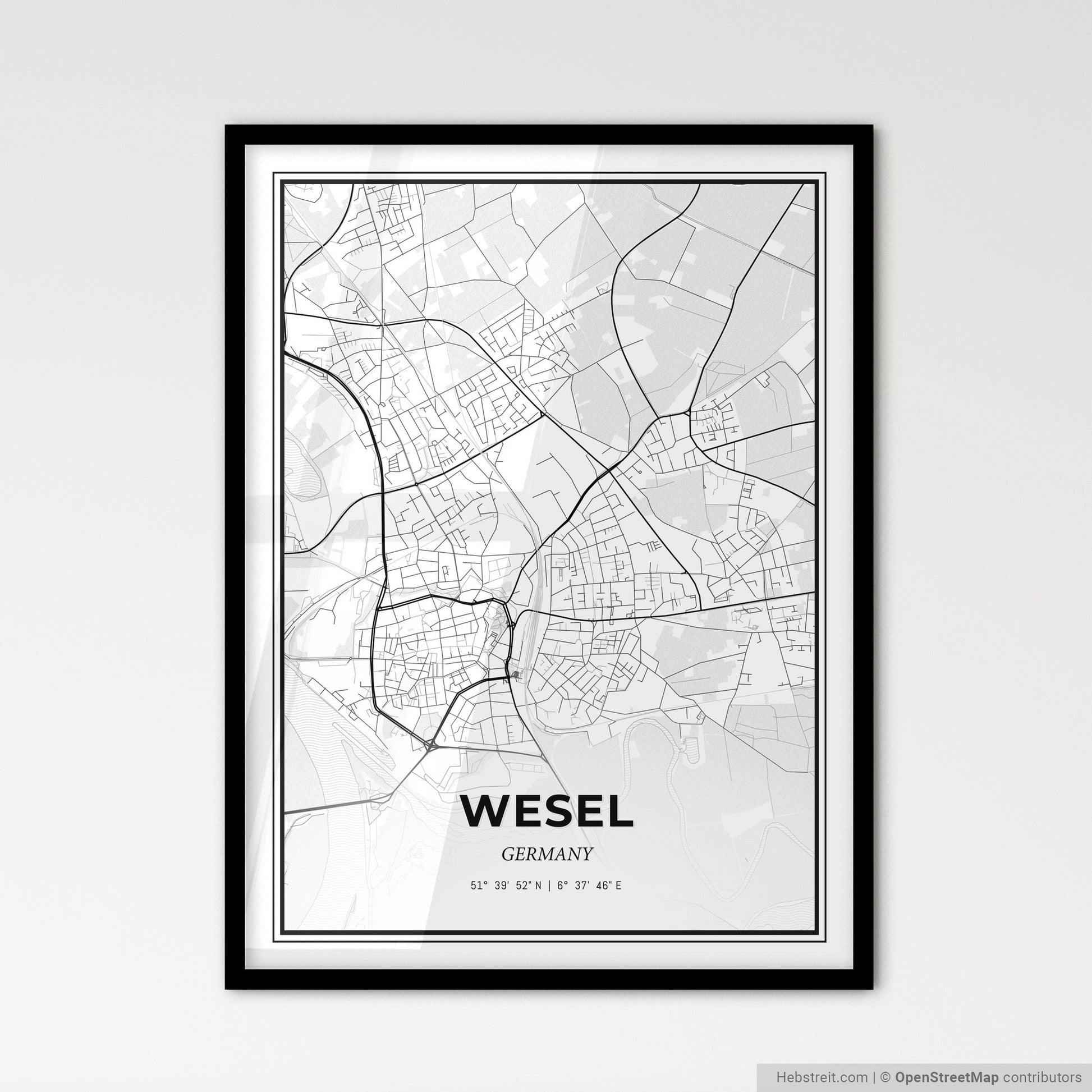 Wesel Germany - Scandinavian Style City Map for Modern Home Decor