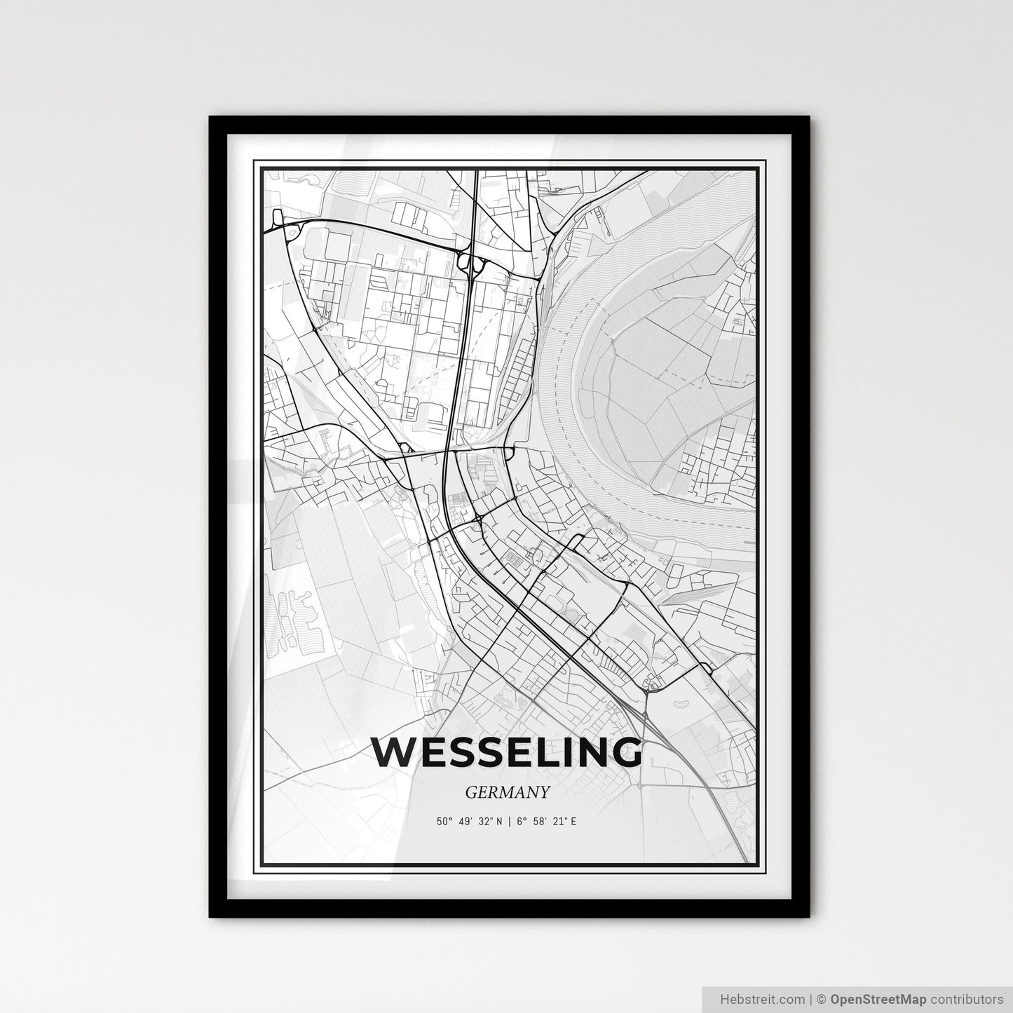 Wesseling Germany - Scandinavian Style City Map for Modern Home Decor