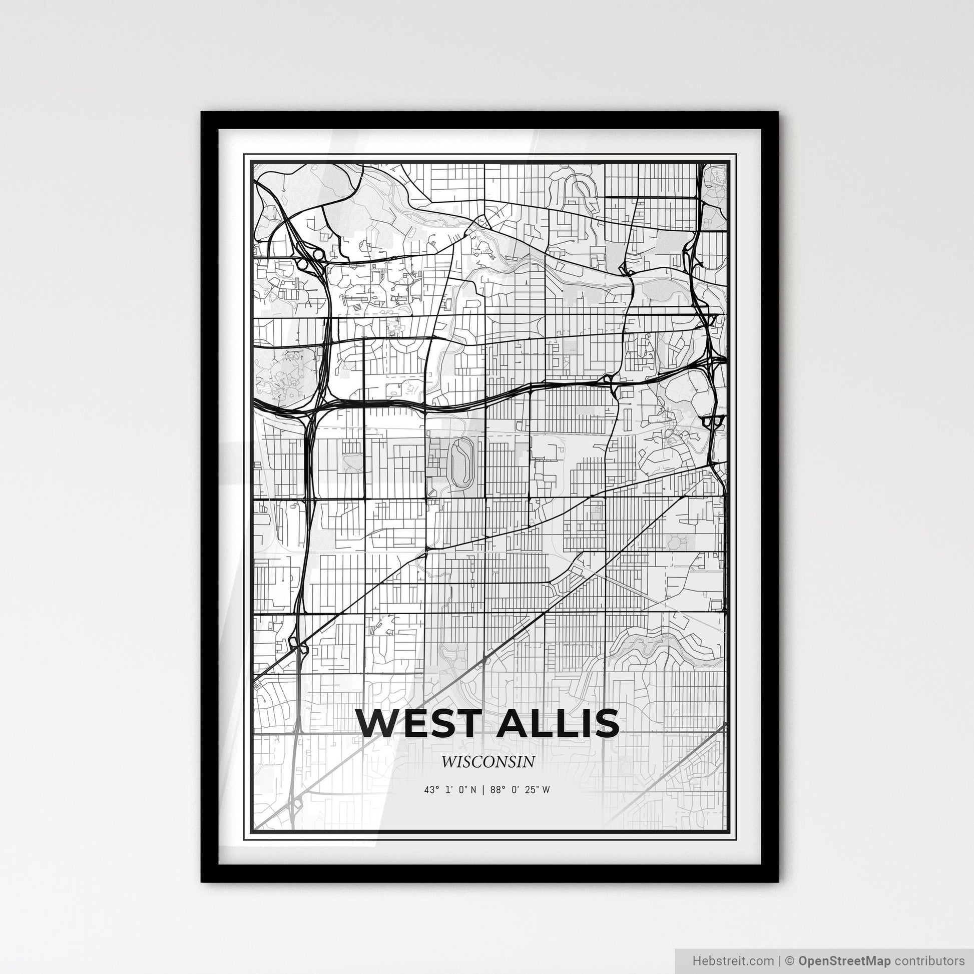 West Allis Wisconsin - Scandinavian Style City Map for Modern Home Decor