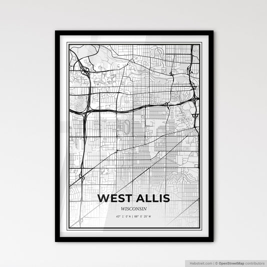 West Allis Wisconsin - Scandinavian Style City Map for Modern Home Decor