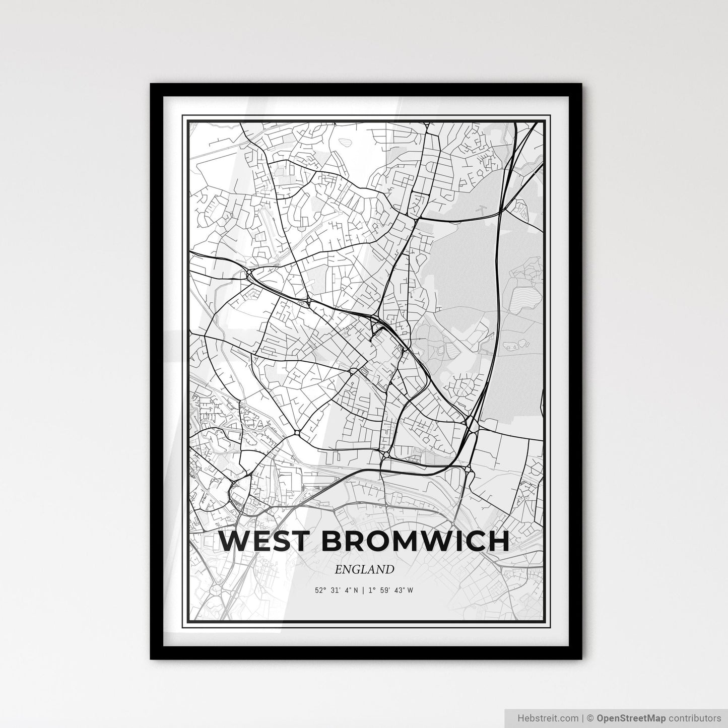 West Bromwich England - Scandinavian Style City Map for Modern Home Decor