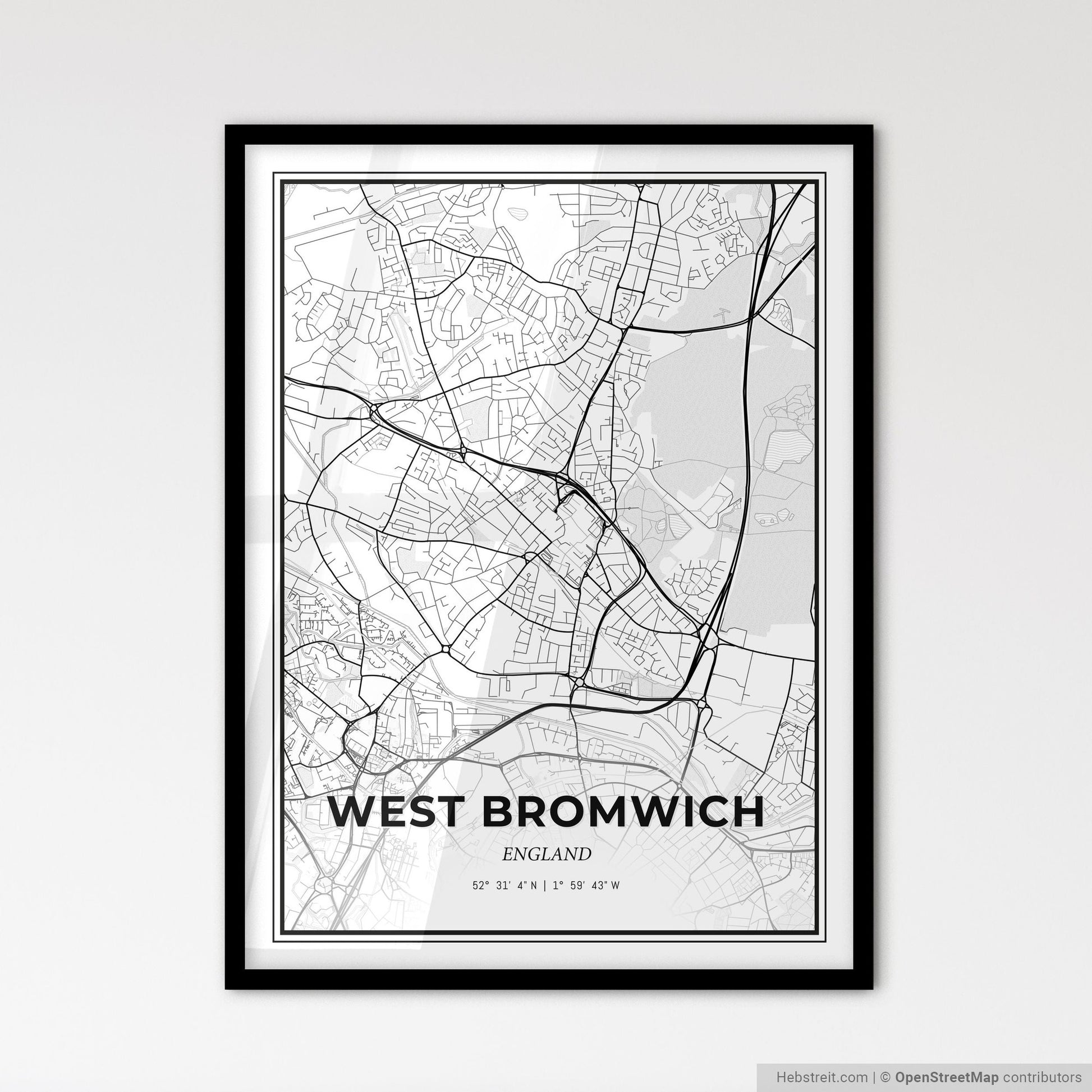 West Bromwich England - Scandinavian Style City Map for Modern Home Decor
