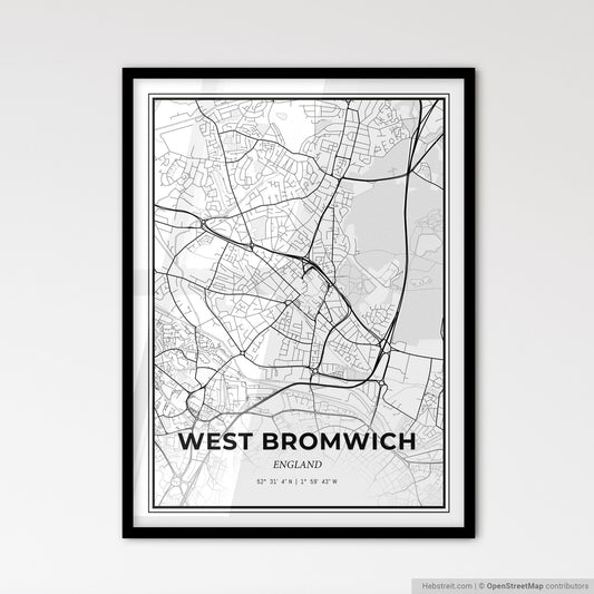 West Bromwich England - Scandinavian Style City Map for Modern Home Decor