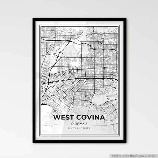 West Covina California - Scandinavian Style City Map for Modern Home Decor