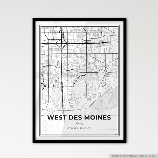 West Des Moines Iowa - Scandinavian Style City Map for Modern Home Decor