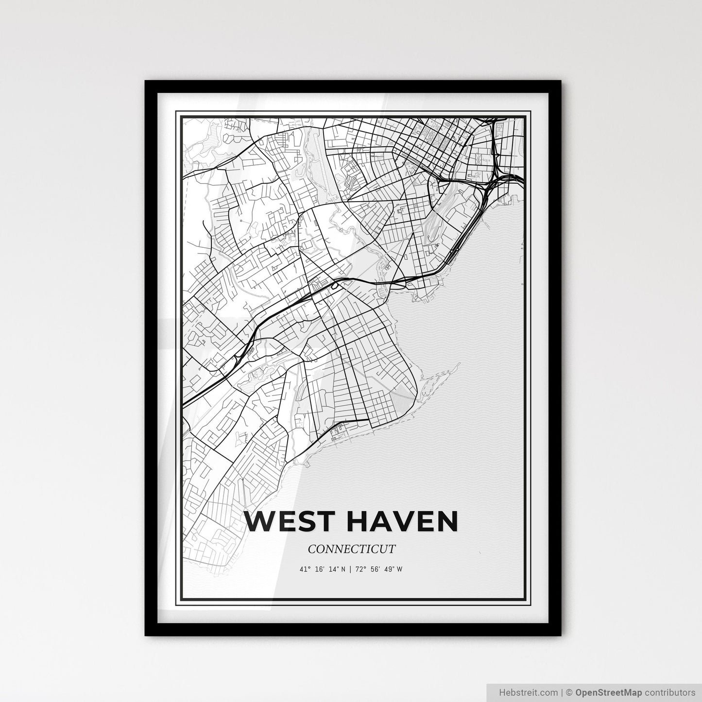 West Haven Connecticut - Scandinavian Style City Map for Modern Home Decor
