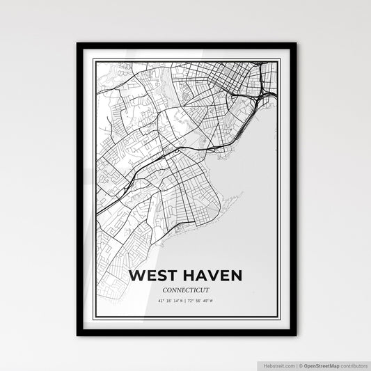 West Haven Connecticut - Scandinavian Style City Map for Modern Home Decor