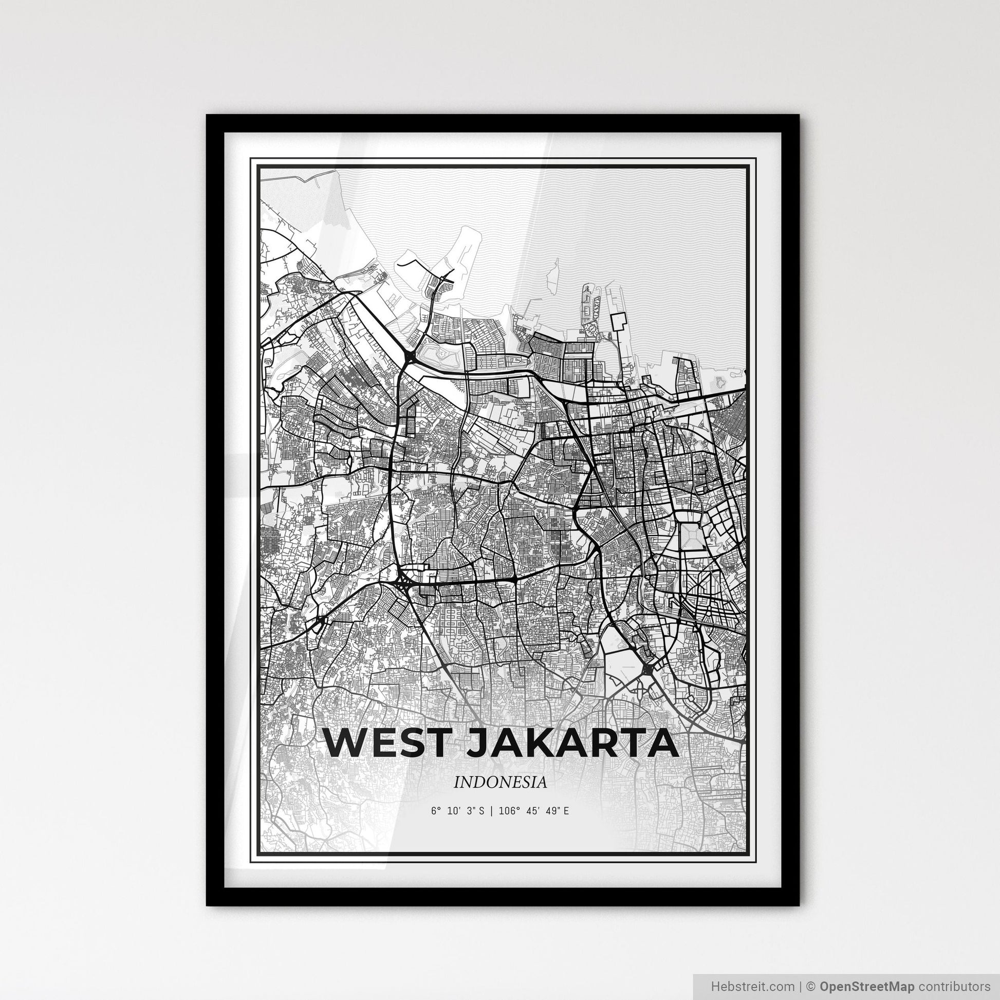 West Jakarta Indonesia - Scandinavian Style City Map for Modern Home Decor