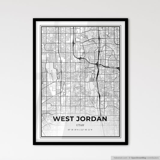 West Jordan Utah - Scandinavian Style City Map for Modern Home Decor