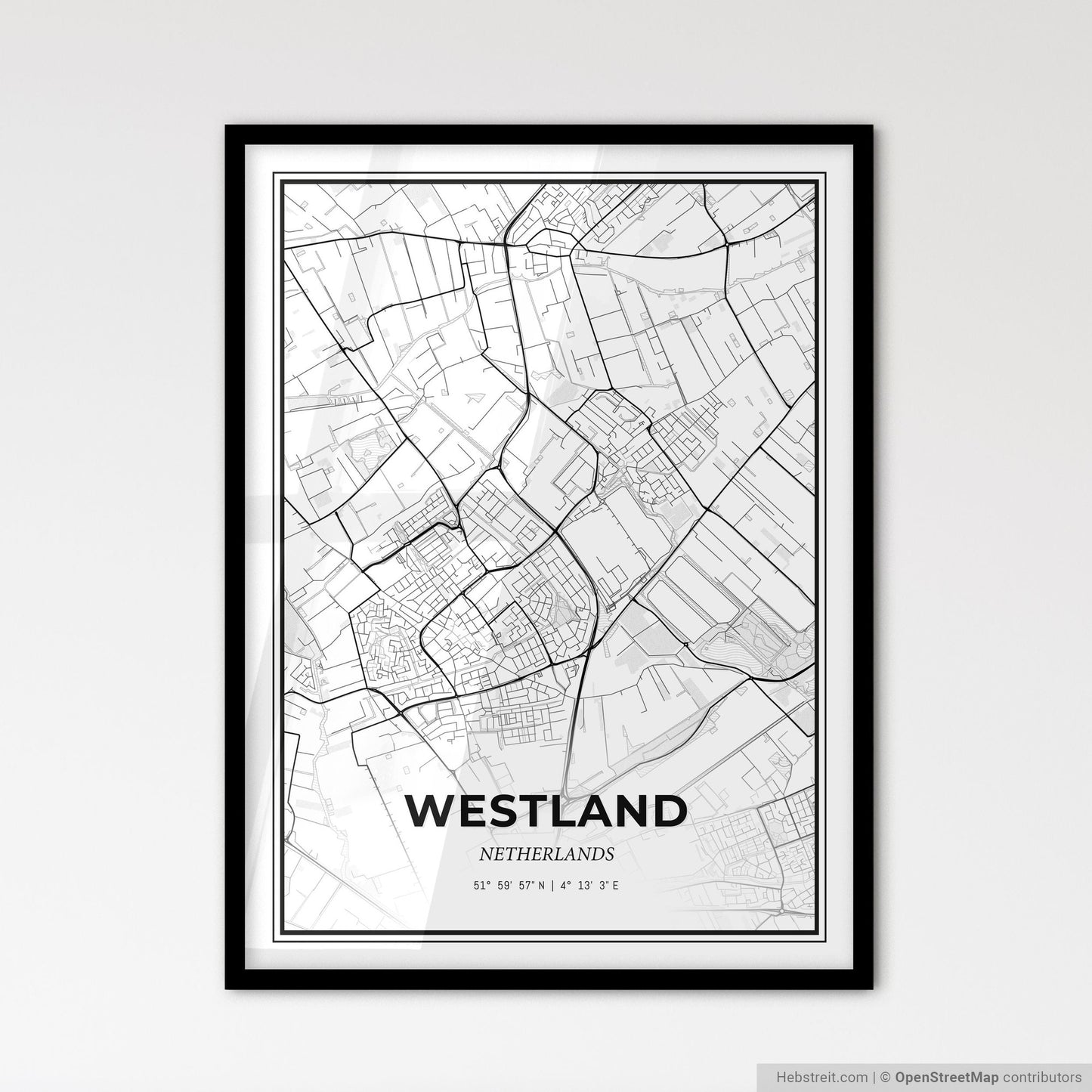 Westland Netherlands - Scandinavian Style City Map for Modern Home Decor