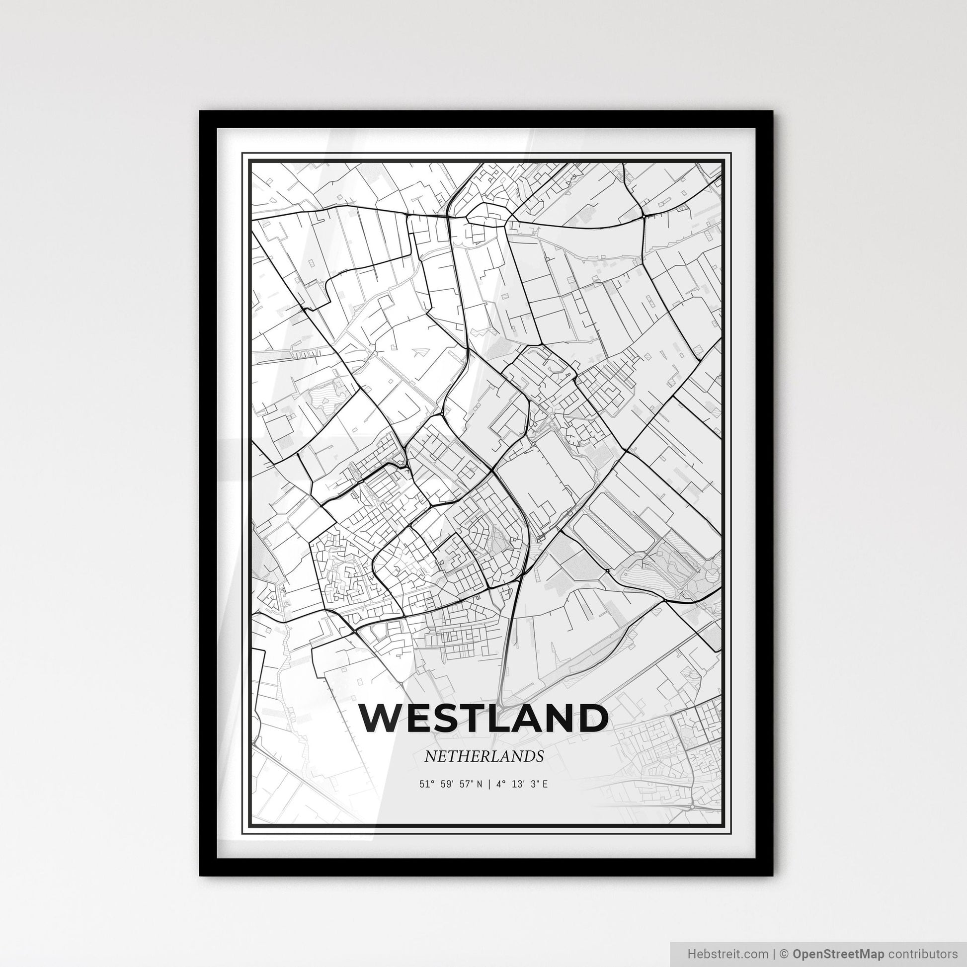 Westland Netherlands - Scandinavian Style City Map for Modern Home Decor