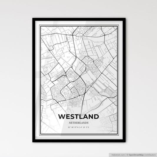 Westland Netherlands - Scandinavian Style City Map for Modern Home Decor