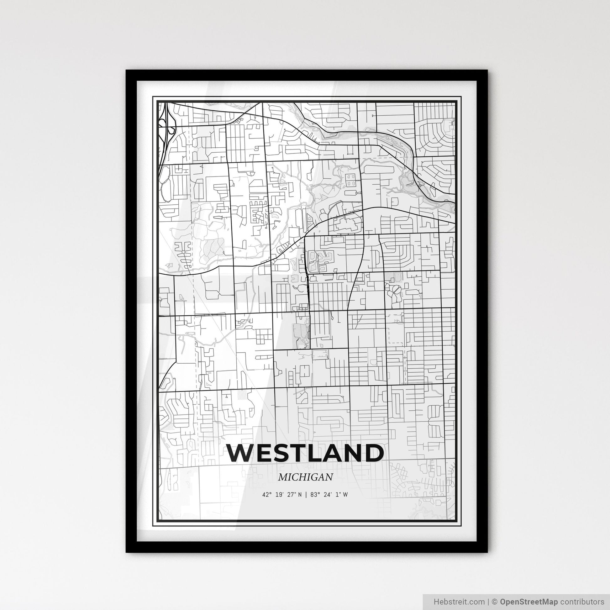 Westland Michigan - Scandinavian Style City Map for Modern Home Decor