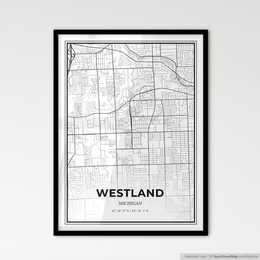 Westland Michigan - Scandinavian Style City Map for Modern Home Decor