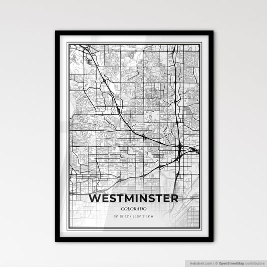 Westminster Colorado - Scandinavian Style City Map for Modern Home Decor