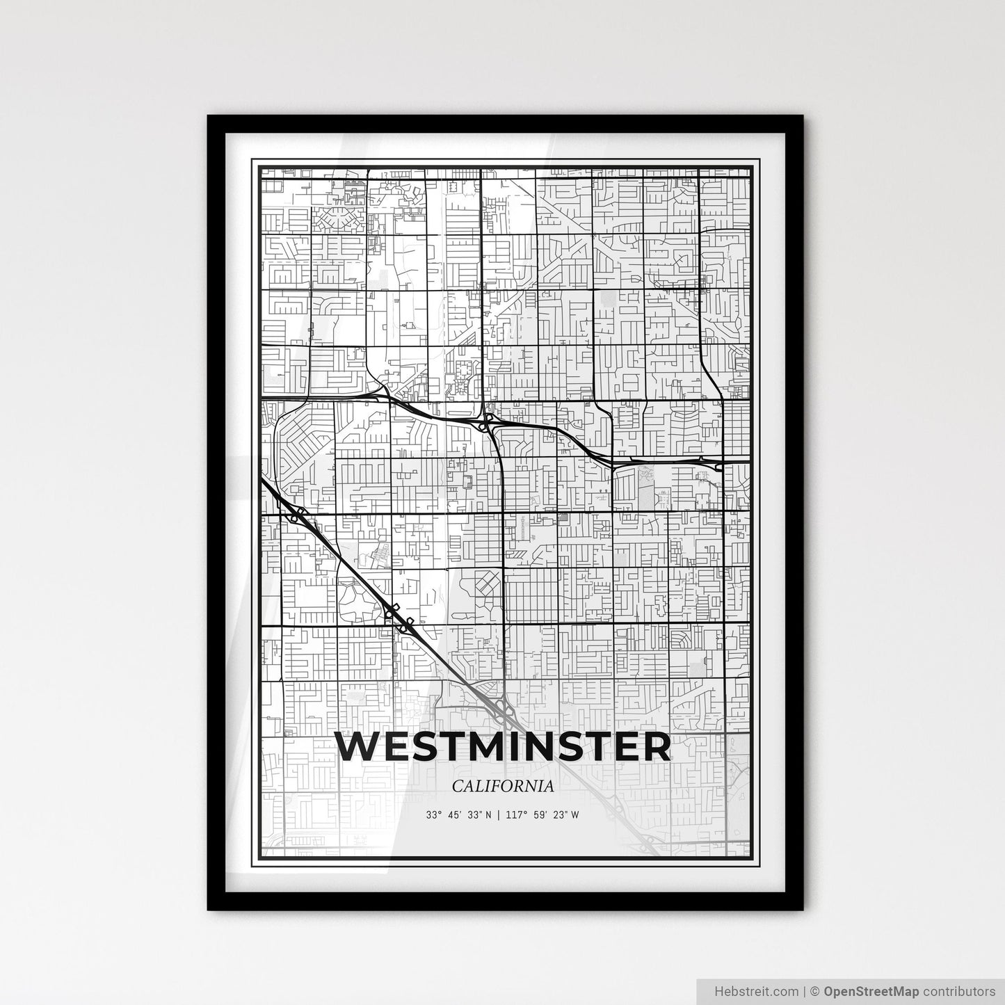 Westminster California - Scandinavian Style City Map for Modern Home Decor
