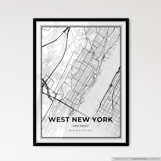 West New York New Jersey - Scandinavian Style City Map for Modern Home Decor