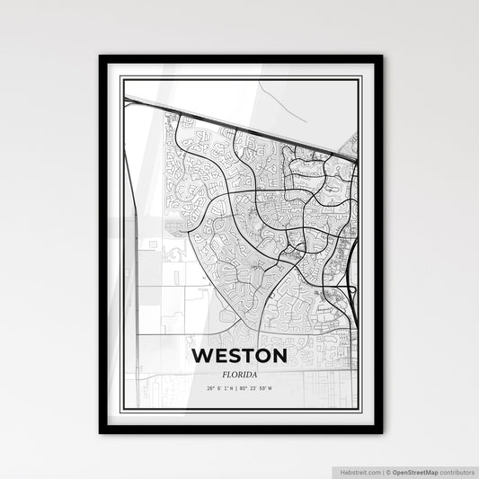 Weston Florida - Scandinavian Style City Map for Modern Home Decor