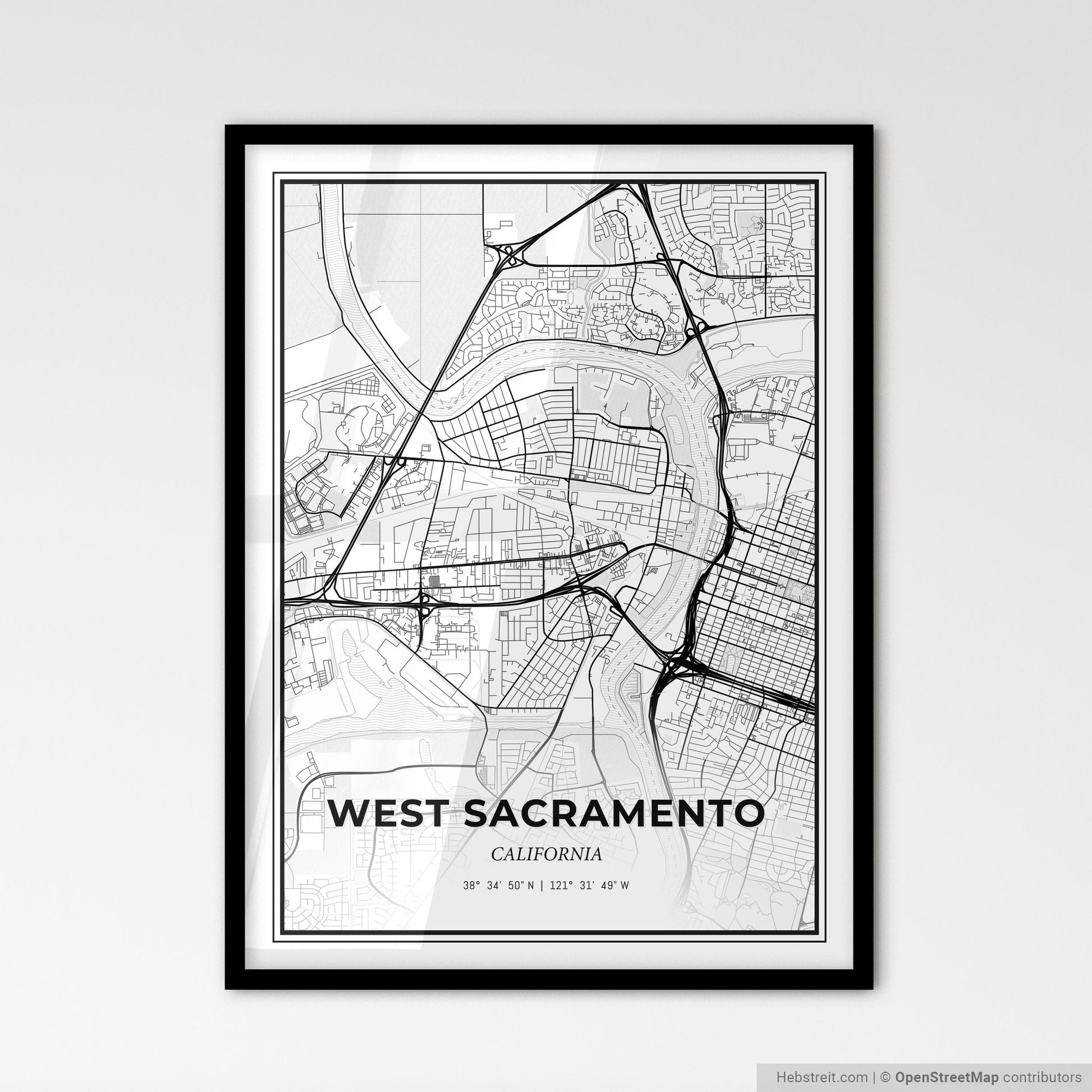 West Sacramento California - Scandinavian Style City Map for Modern Home Decor