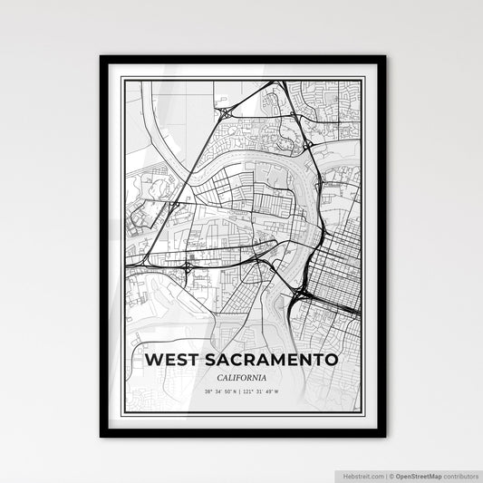 West Sacramento California - Scandinavian Style City Map for Modern Home Decor